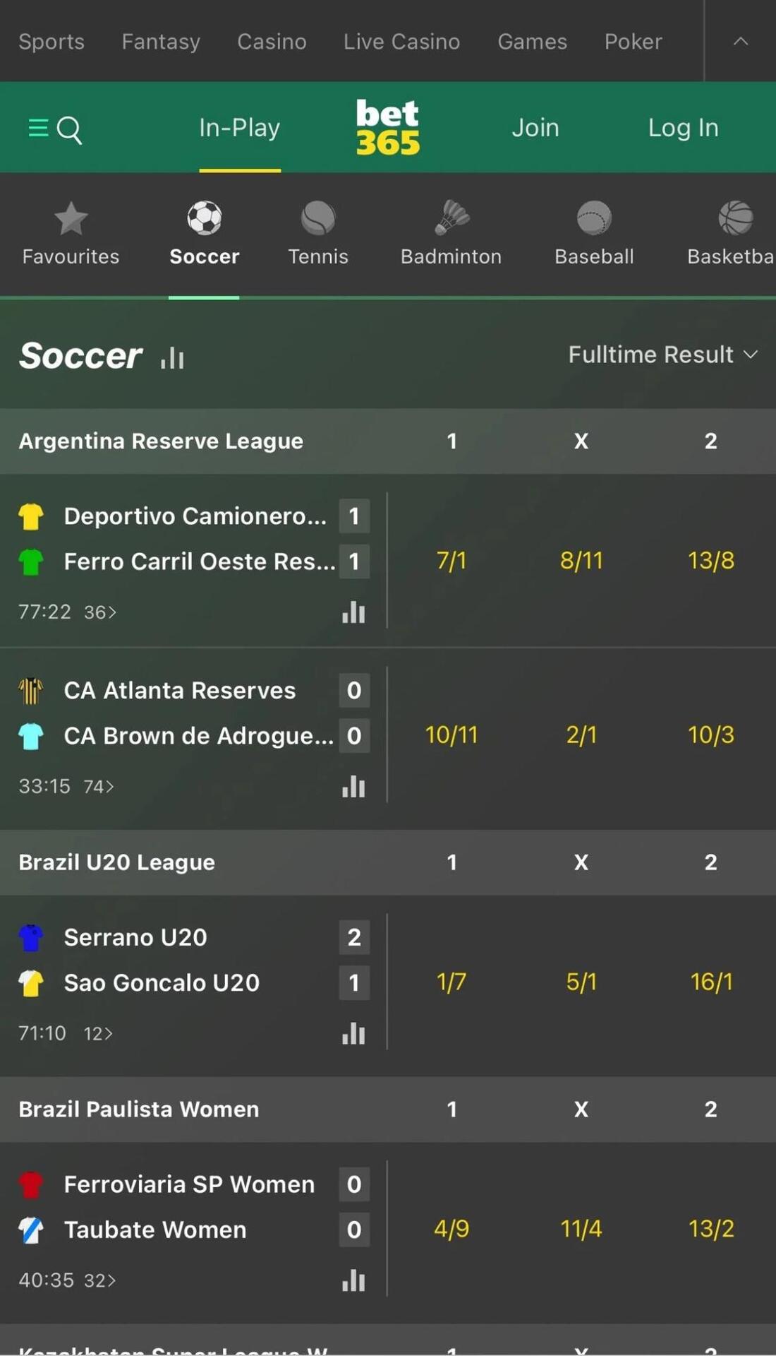 Esportes disponíveis na Bet365